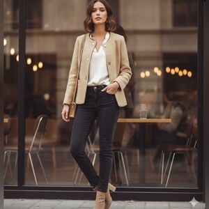 Zara Tan Tweed Lady Jacket Blazer - Textured Gold Button Cardigan Coat - Size XS